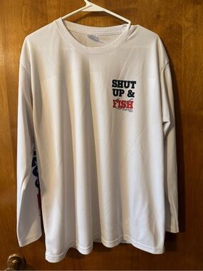 Men’s Cozumel Shut Up & Fish Long Sleeve Tee - White with Navy & Red Print